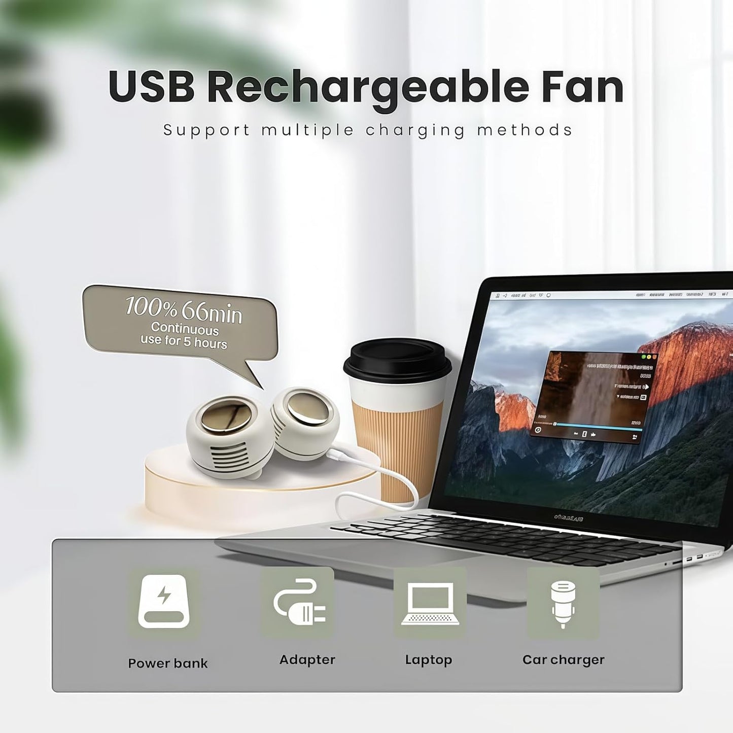 2025 New Portable Silent Mini Bladeless Electric Fan, Mini Bladeless Fan Clip On, 360° Rotatable, 3 Speeds, for Outdoor and Indoor (Beige)