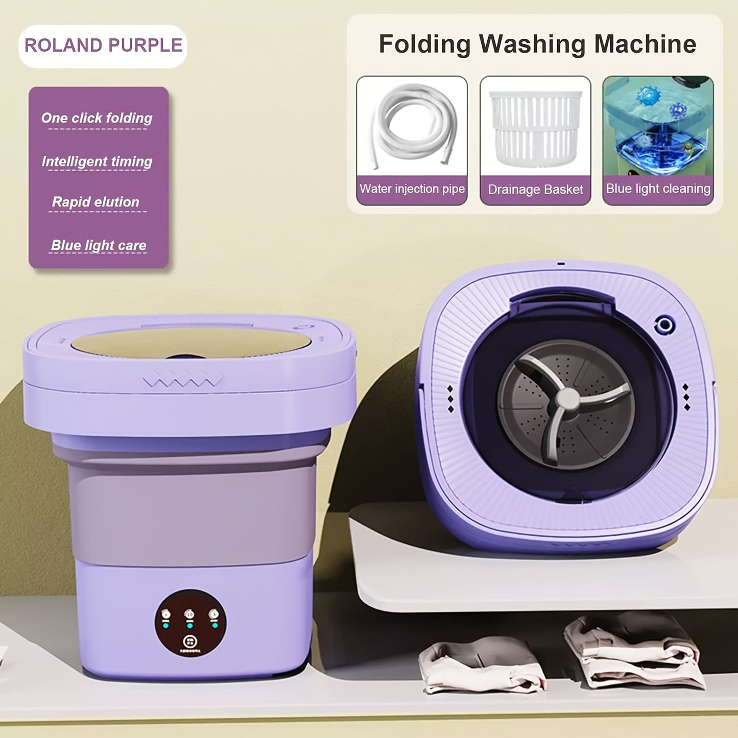 Portable Mini Foldable Washing Machine 8L with Spin Dryer and Drain Basket for Underwear Socks Baby Clothes Towels
