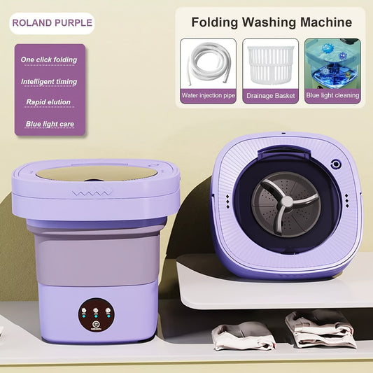 Portable Mini Foldable Washing Machine 8L with Spin Dryer and Drain Basket for Underwear Socks Baby Clothes Towels