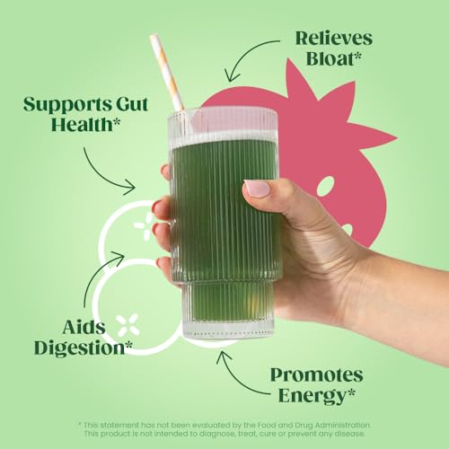 Bloom Nutrition Superfood Greens Powder, Digestive Enzymes with Probiotics and Prebiotics, Gut Health, Bloating Relief for Women, Chlorella, Green Juice Mix with Beet Root Powder, 30 SVG, Berry