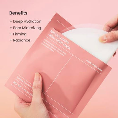 BIODANCE Bio-Collagen Real Deep Mask, Hydrating Overnight Hydrogel Mask, Pore Minimizing, Elasticity, Plumping Improvement, Korean Skincare, Stocking Stuffers for Teen Girls | 1.19oz(34g) x 4ea