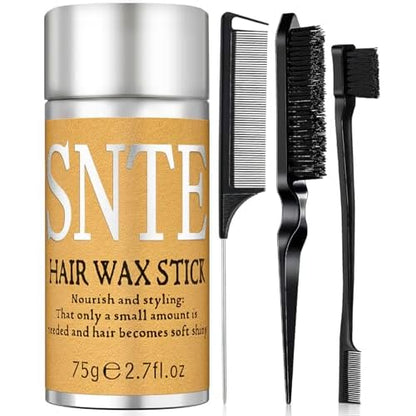 Slick Back Hair Brush & Hair Wax Stick Set - Tames Frizz & Smooths Flyaways - Sleek Ponytails, Buns, Edges - Styling Cream/Gel/Balm/Pomade Stick for Women - Styling Accessories for Girls & Kids