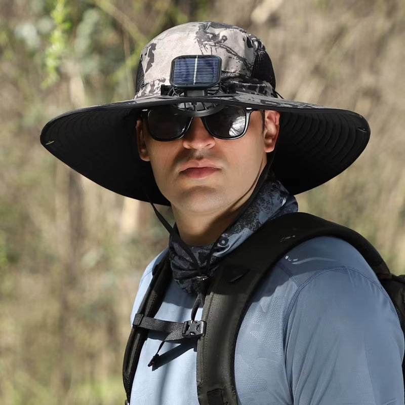 Sunscreen Sun Hat with Solar Fan Outdoor Wide Brim Sun Hat with Fan Upf50 USB Charging Wide Brim Sun Hat for Travel Outdoor