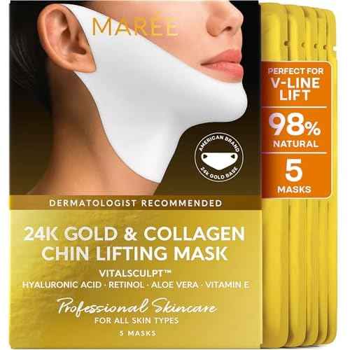 MAREE V Line Lifting Mask with 24K Gold ? Deep Collagen Face Mask for Women ? Jawline Shaper Mask with Retinol & Hyaluronic Acid ? Neck Tightening & Firming - Double Chin Strap for Face Lift
