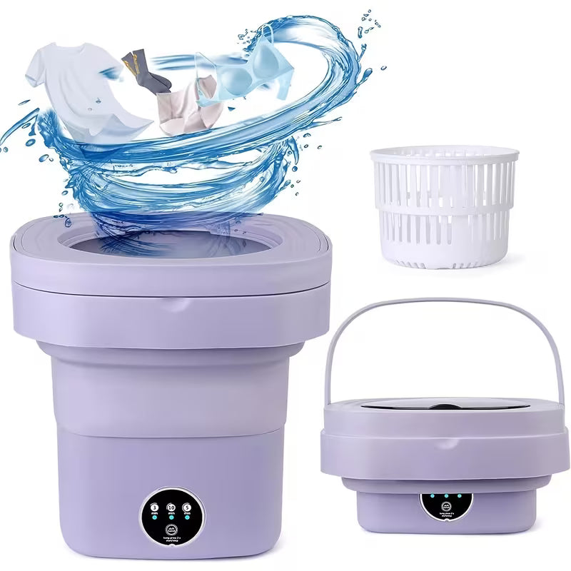 Portable Mini Foldable Washing Machine 8L with Spin Dryer and Drain Basket for Underwear Socks Baby Clothes Towels