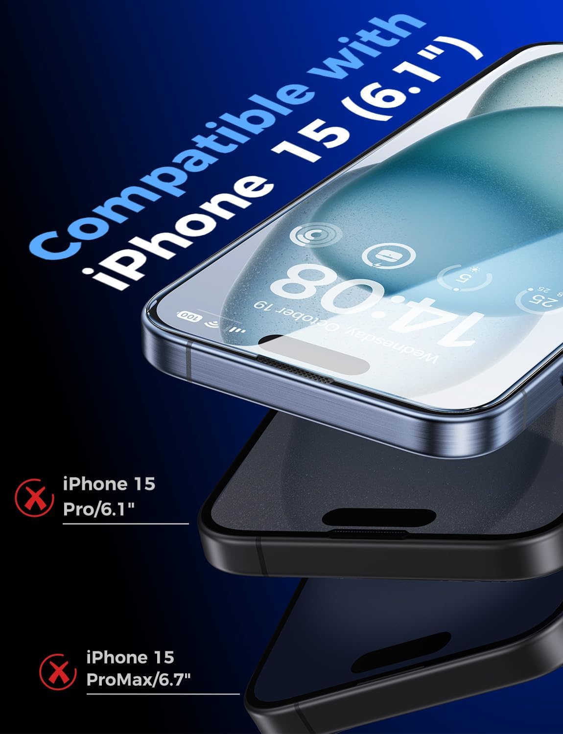 2 Pack for Iphone 15 Tempered Glass Screen Protector 6.1 Inch [Not Max], Auto Dust-Elimination Installation, Bubble Free, Dynamic Island Compatible, HD Clear, Easy Installation
