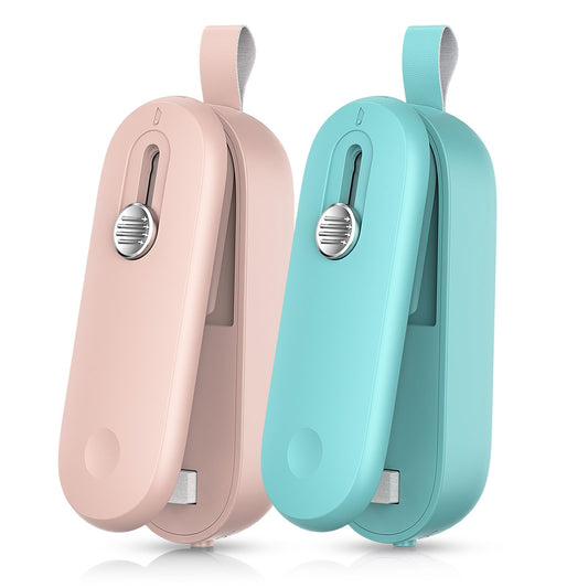 FEPPO 2 Pack Bag Sealer, Mini Bag Sealer 2 in 1 Handheld Chip Bag Sealer Heat Seal and Cutter with Lanyard, Portable Resealer fo