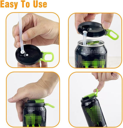 6 Pack Soda Can Lids with Straws,Inspired by Energy Drink Can Colors, Reusable BPA-Free Can Tops for Energy Drink, Soda, Juice, Beer – Fits Standard.