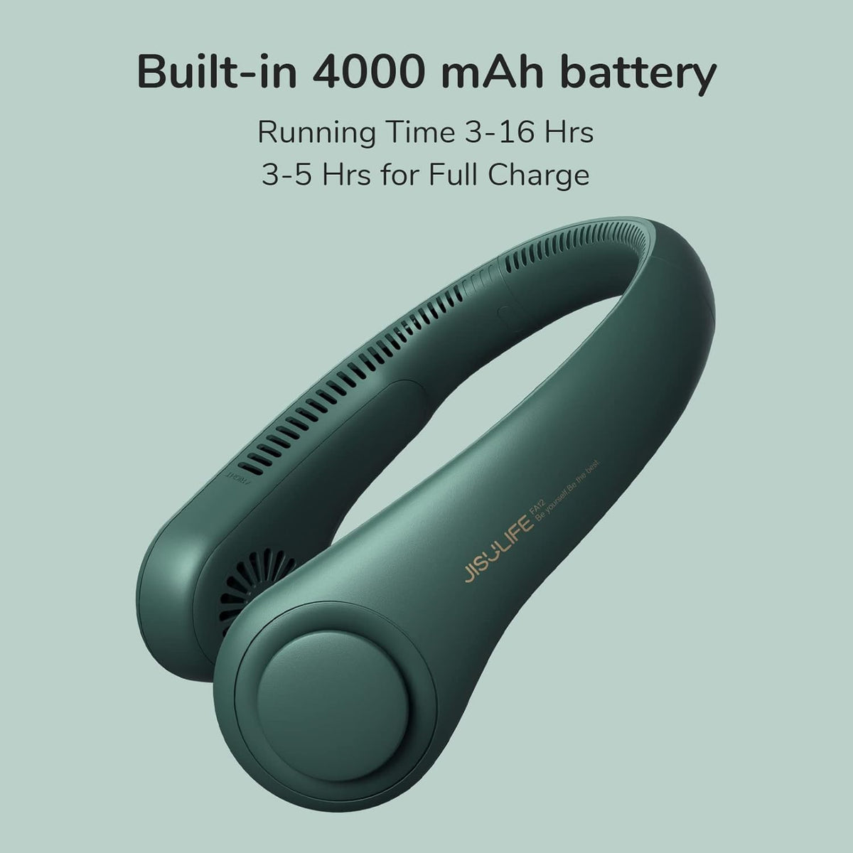 Portable Neck Fan, Hands Free Bladeless Fan, 5 Speeds, 4000 Mah Battery Operated Wearable Personal Fan, Twistable, Rechargeable, Gift for Women Men-Dark Green