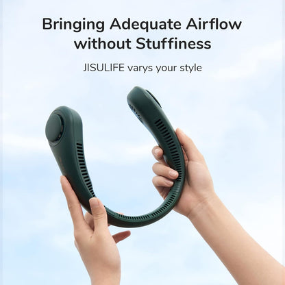 Portable Neck Fan, Hands Free Bladeless Fan, 5 Speeds, 4000 Mah Battery Operated Wearable Personal Fan, Twistable, Rechargeable, Gift for Women Men-Dark Green