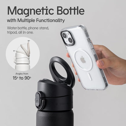 AquaStand Magnetic Bottle 27 oz | Tritan Water Bottle with Straw Lid, Sport Bottle with MagSafe Compatible Handle, Tripod with Adjustable Angles, Leak Proof, Lightweight - Classic Black