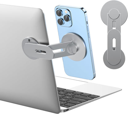 Magnetic Phone Holder for Laptop for MagSafe for iPhone 17/16/15/14/13/12 & All Phones, 180°Adjustable Phone Side Mount for Computer Monitor for Tesla, Desktop Cell Phone Bracket, Gray