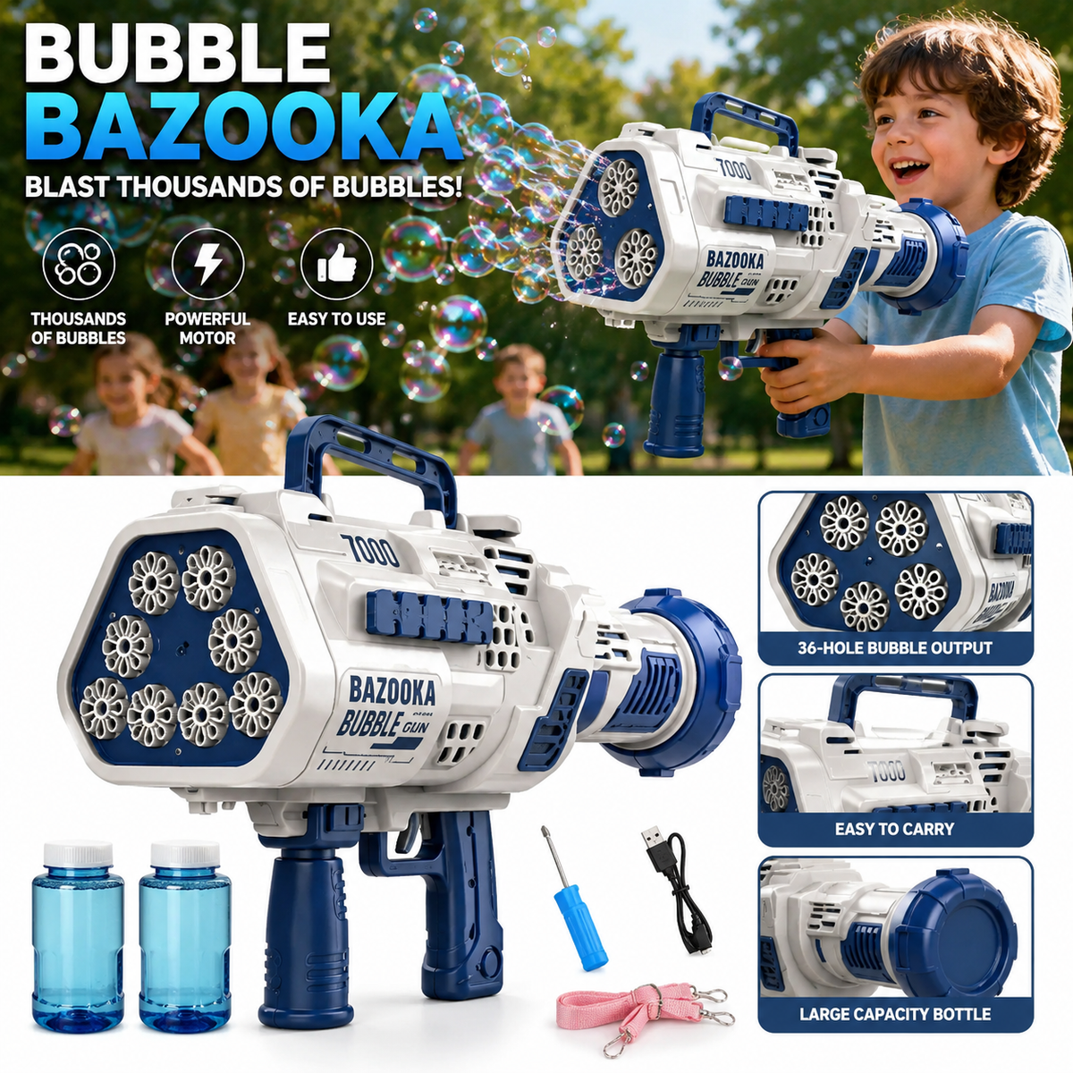 Bubble Machine Gun Bubble Gun with Colorful Lights and Thousands Bubbles, Outdoor Toy Birthday Party