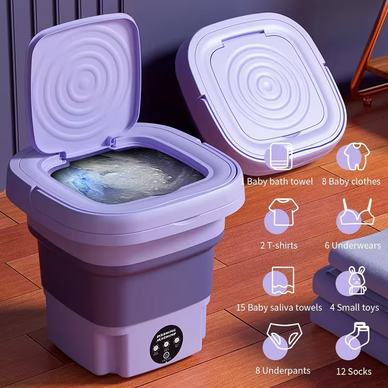 Portable Mini Foldable Washing Machine 8L with Spin Dryer and Drain Basket for Underwear Socks Baby Clothes Towels