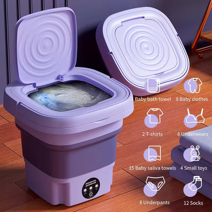 Portable Mini Foldable Washing Machine 8L with Spin Dryer and Drain Basket for Underwear Socks Baby Clothes Towels