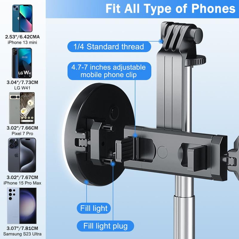 6-In-1 Selfie Tripod W/Dual Fill Lights & Wireless Remote | Portable Adjustable Phone Stand | Detachable 360° Compact Travel Tripod