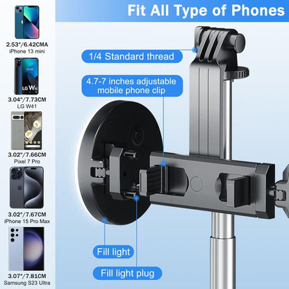 6-In-1 Selfie Tripod W/Dual Fill Lights & Wireless Remote | Portable Adjustable Phone Stand | Detachable 360° Compact Travel Tripod