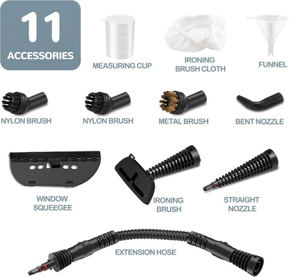 Handheld Steam Cleaner, Portable Steamer with Large Capacity,11-Piece Accessory Set for Floor, Car, Carpet, Upholstery, Couch, Tile, Windows Cleaning (Grey)