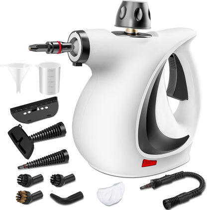 Handheld Steam Cleaner, Portable Steamer with Large Capacity,11-Piece Accessory Set for Floor, Car, Carpet, Upholstery, Couch, Tile, Windows Cleaning (Grey)