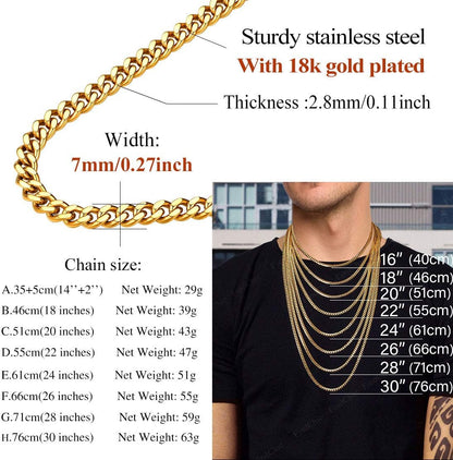 Men Curb Chain Necklace 18K Gold Plated/Stainless Steel/Black Chunky Double Tight Cuban Link Hip Hop Neck Chains for Men Boys 3.5MM/5MM/6MM/7MM/9MM/12MM 14''-30'' 8 Length Options (Send Gift Box)