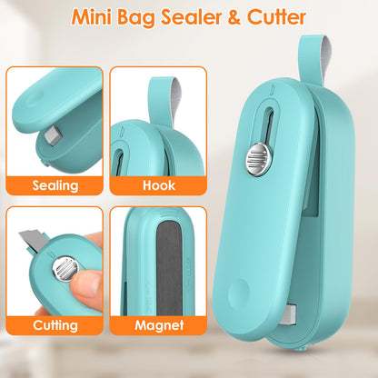 Feppo 2 Pack Bag Sealer, Mini Bag Sealer 2 In 1 Handheld Chip Bag Sealer Heat Seal And Cutter With Lanyard, Portable Resealer Fo