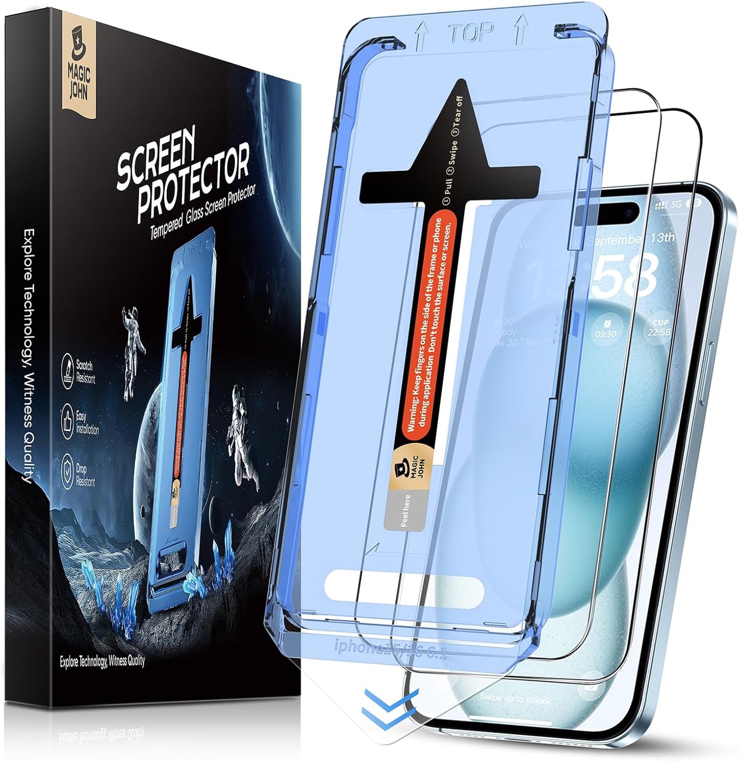 2 Pack for Iphone 15 Tempered Glass Screen Protector 6.1 Inch [Not Max], Auto Dust-Elimination Installation, Bubble Free, Dynamic Island Compatible, HD Clear, Easy Installation