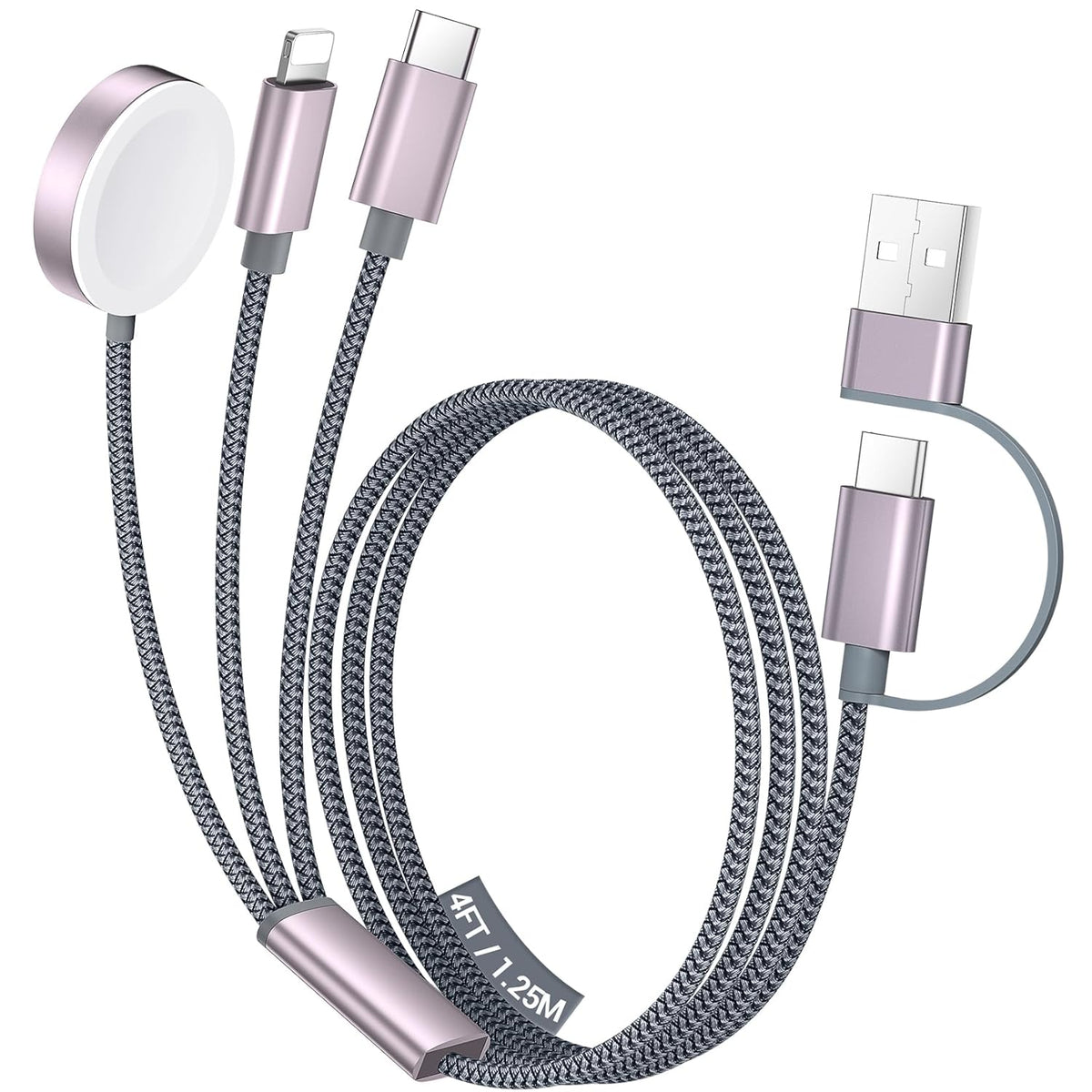 Temdan for Travel Essentials,3 in 2 USB C Cable for Apple Watch Charger/iPhone 17 Charger/Lightning,Multi Charging Cable Cord,Vacation Camping Essentials,Portable Designed for iWatch &iPhone 16-12-4FT