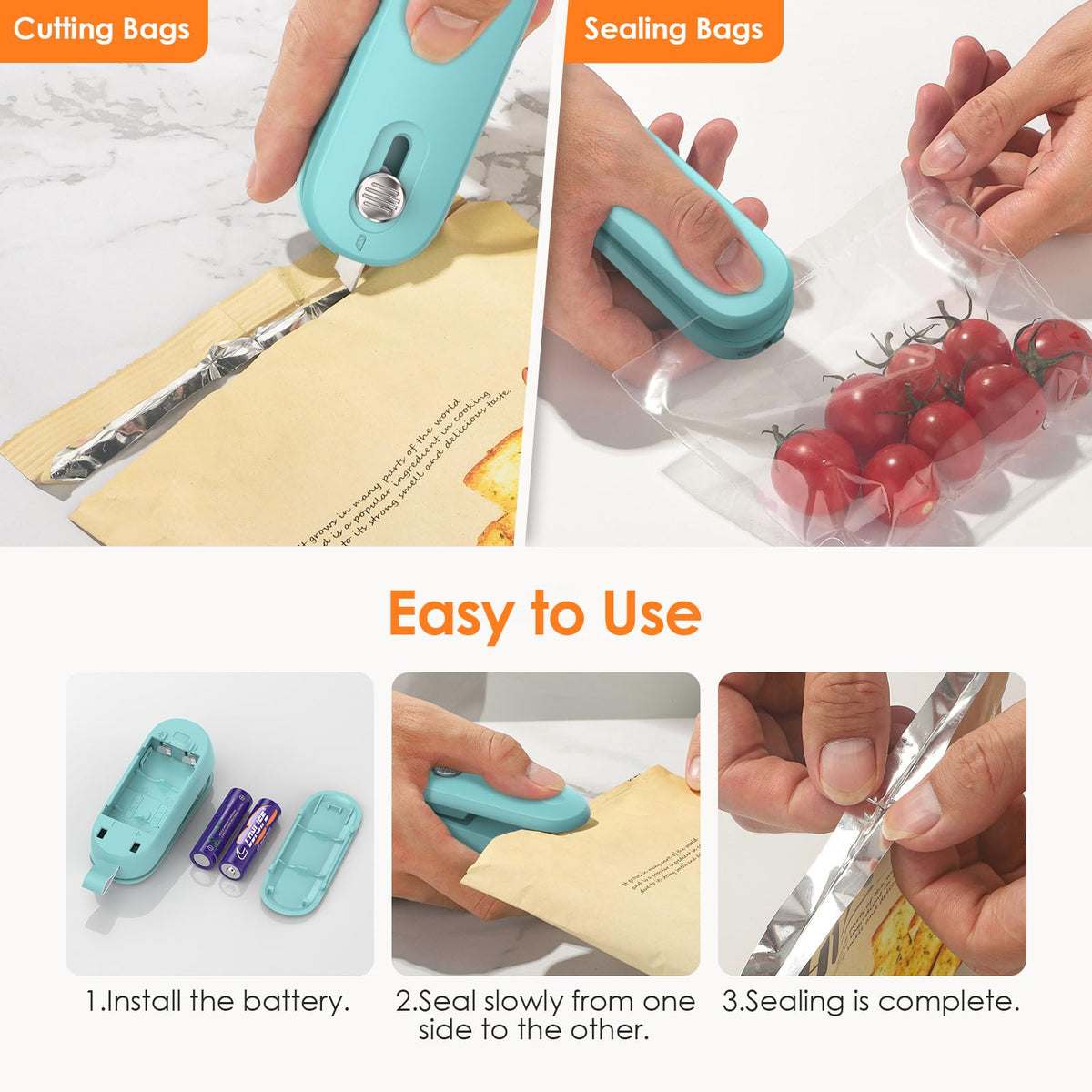 Feppo 2 Pack Bag Sealer, Mini Bag Sealer 2 In 1 Handheld Chip Bag Sealer Heat Seal And Cutter With Lanyard, Portable Resealer Fo