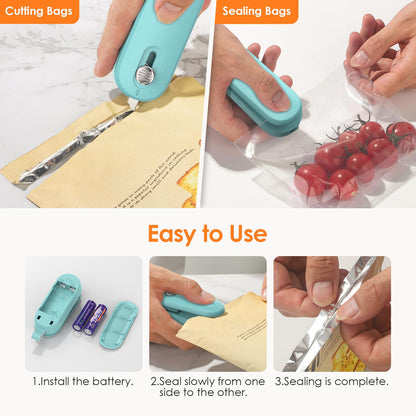 Feppo 2 Pack Bag Sealer, Mini Bag Sealer 2 In 1 Handheld Chip Bag Sealer Heat Seal And Cutter With Lanyard, Portable Resealer Fo