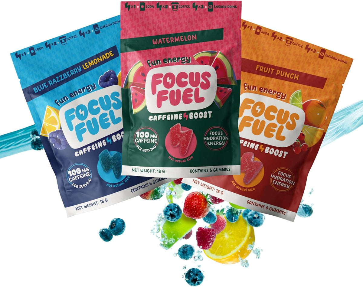 Energy Chews – Trial Size Variety Sample Pack (9 Servings) – 100Mg Caffeine + L-Theanine + B12, Magnesium – Blue Razzberry Lemonade, Watermelon, Fruit Punch – No Crash or Jitters