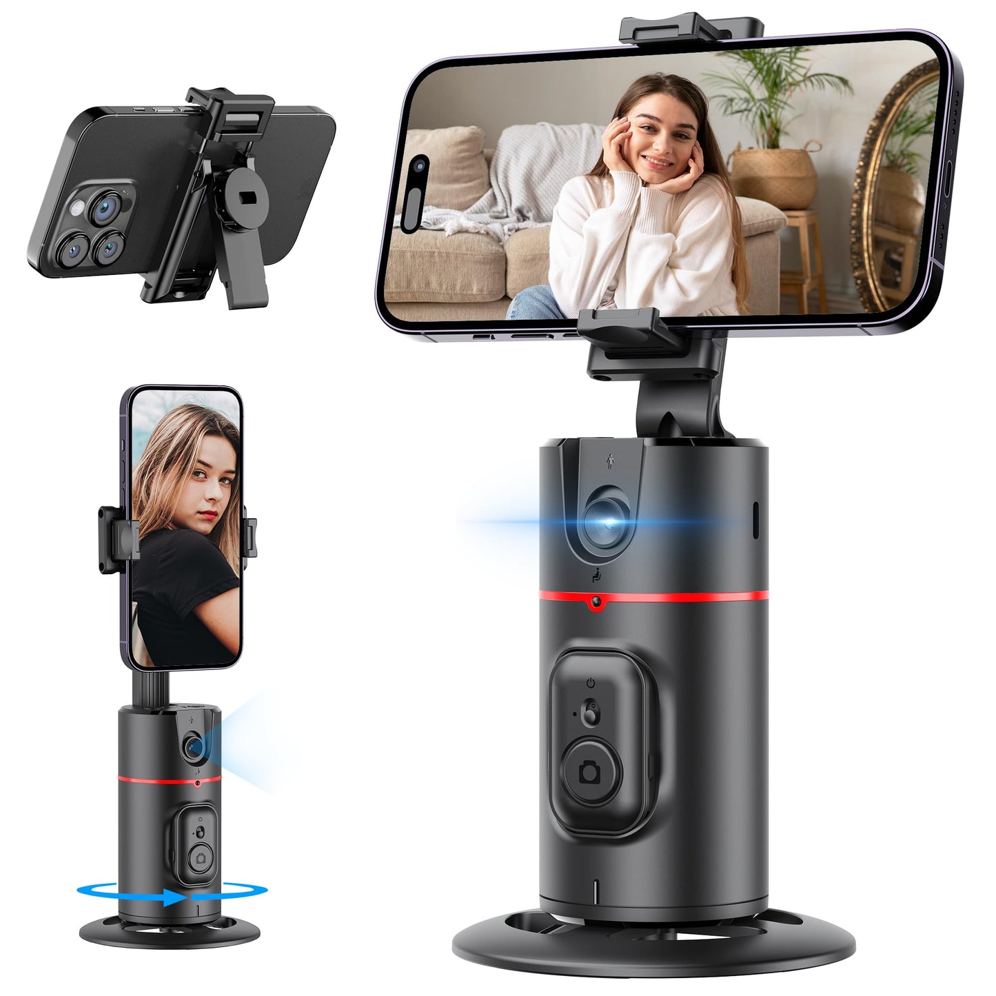 Qirita Auto Face Tracking Tripod, No App, Smart Shooting Phone Holder With Remote, 360° Rotation Body Phone Camera Mount Extendable Body Smart Tracking Tripod For Vlog/Tik Tok, Rechargeable Battery (Black)