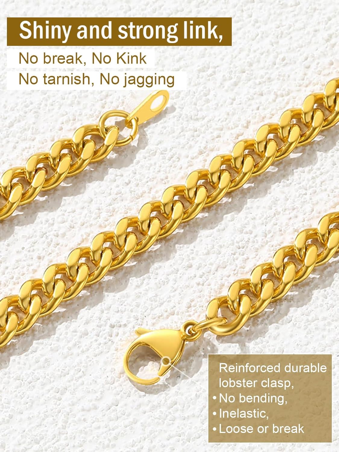 Men Curb Chain Necklace 18K Gold Plated/Stainless Steel/Black Chunky Double Tight Cuban Link Hip Hop Neck Chains for Men Boys 3.5MM/5MM/6MM/7MM/9MM/12MM 14''-30'' 8 Length Options (Send Gift Box)