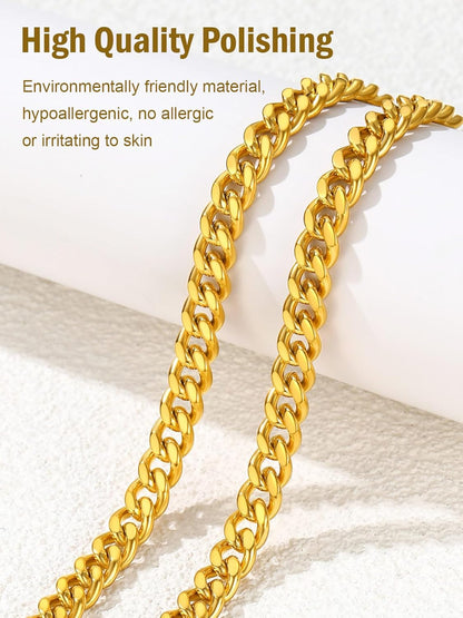 Men Curb Chain Necklace 18K Gold Plated/Stainless Steel/Black Chunky Double Tight Cuban Link Hip Hop Neck Chains for Men Boys 3.5MM/5MM/6MM/7MM/9MM/12MM 14''-30'' 8 Length Options (Send Gift Box)