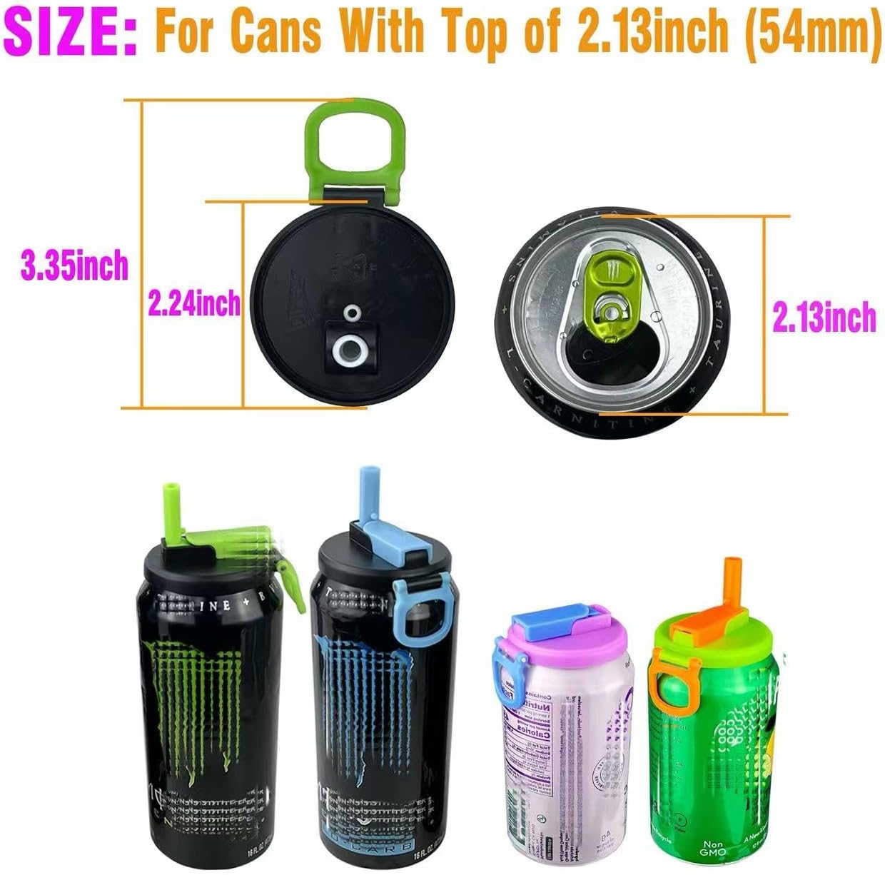 6 Pack Soda Can Lids with Straws,Inspired by Energy Drink Can Colors, Reusable BPA-Free Can Tops for Energy Drink, Soda, Juice, Beer – Fits Standard.