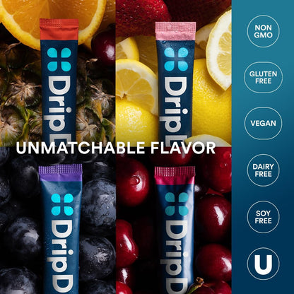 Hydration Packets - Juicy Variety Pack - Single Serve Electrolytes Powder Drink Mix - Grape, Fruit Punch, Strawberry Lemonade, Cherry - Non-Gmo, Gluten Free, Vegan - 32 Sticks
