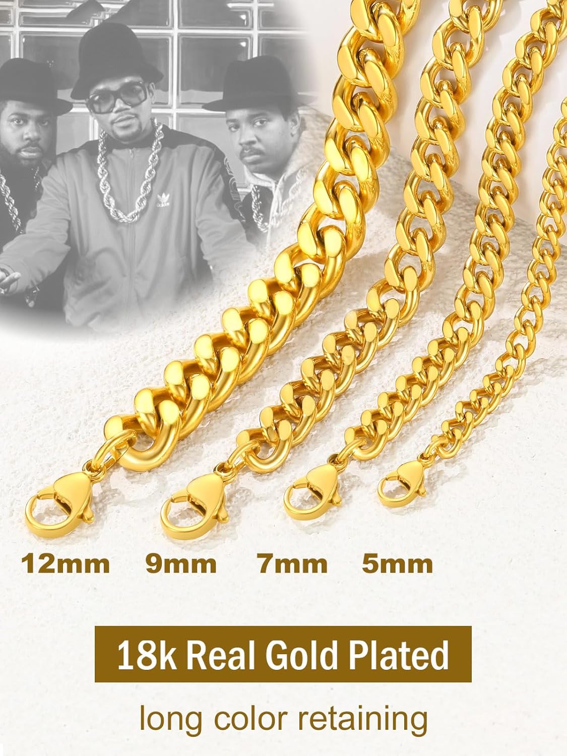 Men Curb Chain Necklace 18K Gold Plated/Stainless Steel/Black Chunky Double Tight Cuban Link Hip Hop Neck Chains for Men Boys 3.5MM/5MM/6MM/7MM/9MM/12MM 14''-30'' 8 Length Options (Send Gift Box)