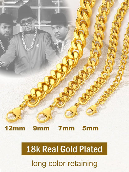 Men Curb Chain Necklace 18K Gold Plated/Stainless Steel/Black Chunky Double Tight Cuban Link Hip Hop Neck Chains for Men Boys 3.5MM/5MM/6MM/7MM/9MM/12MM 14''-30'' 8 Length Options (Send Gift Box)