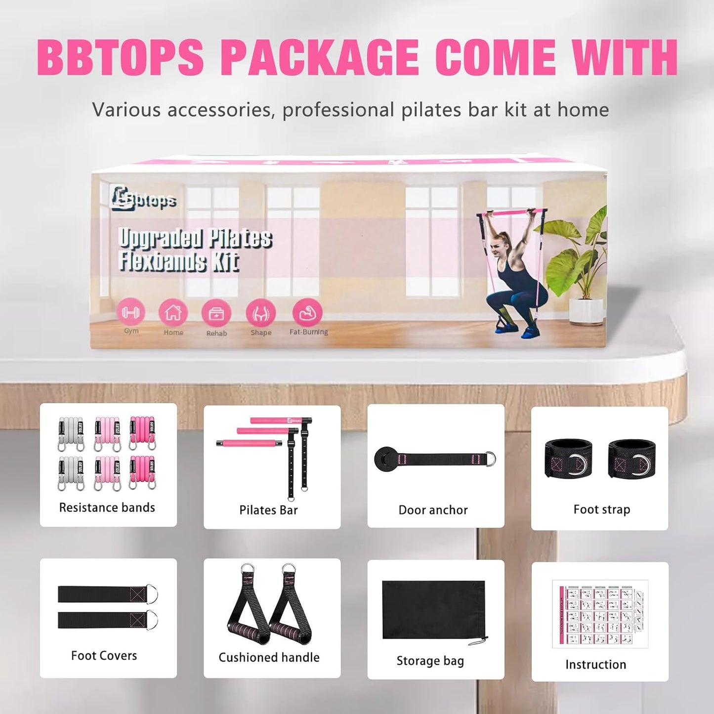 Pilates Bar Kit with Resistance Bands,Pilates Bar with Stackable Bands Workout Equipment for Legs,Hip,Waist and Arm,Exercise Fitness Equipment for Women & Men Home Gym Yoga Pilates