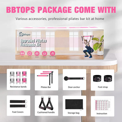 Pilates Bar Kit with Resistance Bands,Pilates Bar with Stackable Bands Workout Equipment for Legs,Hip,Waist and Arm,Exercise Fitness Equipment for Women & Men Home Gym Yoga Pilates