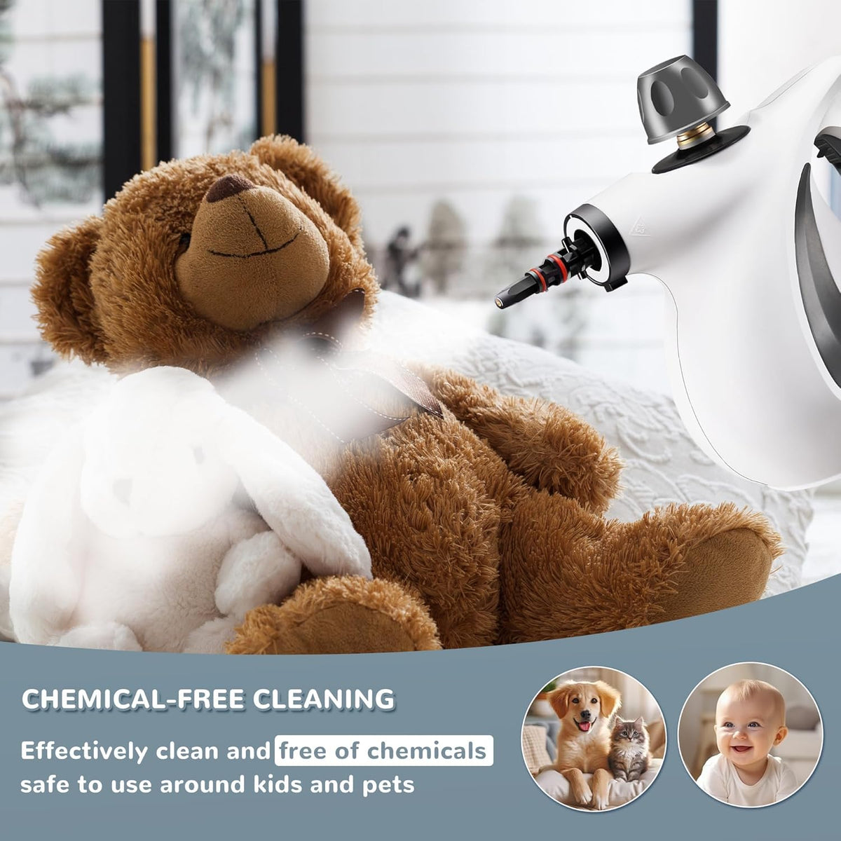 Handheld Steam Cleaner, Portable Steamer with Large Capacity,11-Piece Accessory Set for Floor, Car, Carpet, Upholstery, Couch, Tile, Windows Cleaning (Grey)