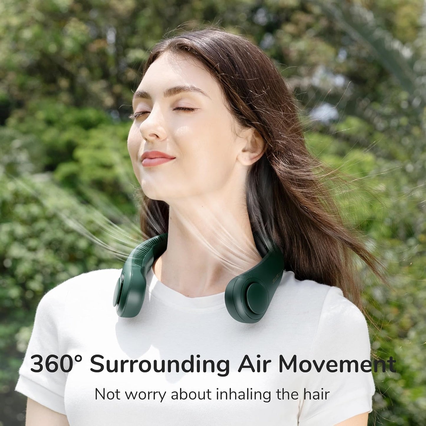 Portable Neck Fan, Hands Free Bladeless Fan, 5 Speeds, 4000 Mah Battery Operated Wearable Personal Fan, Twistable, Rechargeable, Gift for Women Men-Dark Green