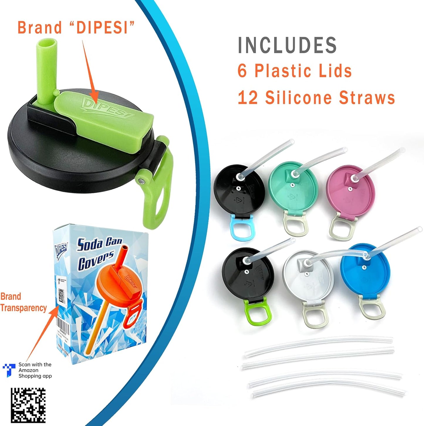 6 Pack Soda Can Lids with Straws,Inspired by Energy Drink Can Colors, Reusable BPA-Free Can Tops for Energy Drink, Soda, Juice, Beer – Fits Standard.
