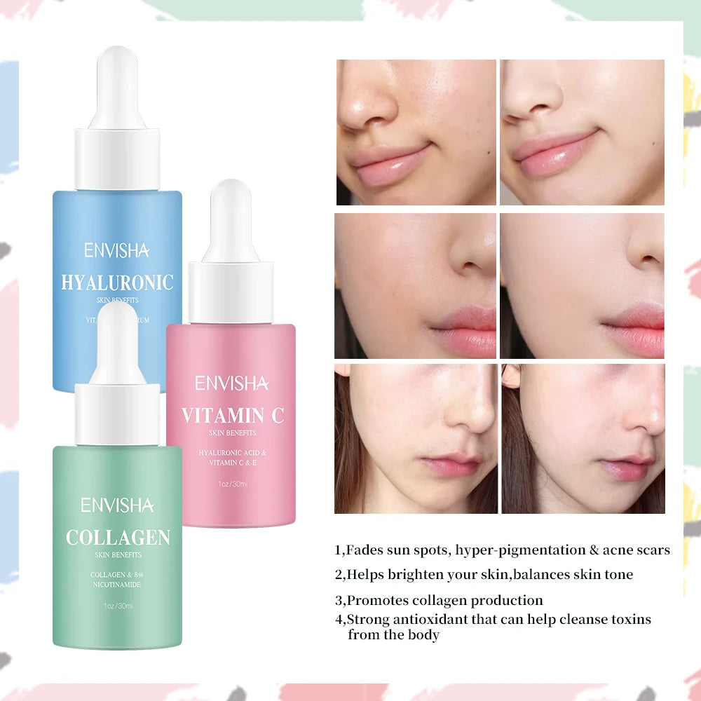 Skin Care Set Facial Serum Collagen Hyaluronic Acid Vitamin Anti-aging Wrinkle Whitening Moisturizing Remove Acne Face Essence
