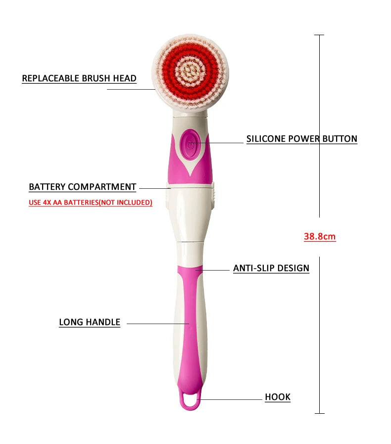 NEW 4-In-1 Electric Bath Brush Long Handle Waterproof Body Cleansing Brush Massage Home Shower Clean Spa System Health Care