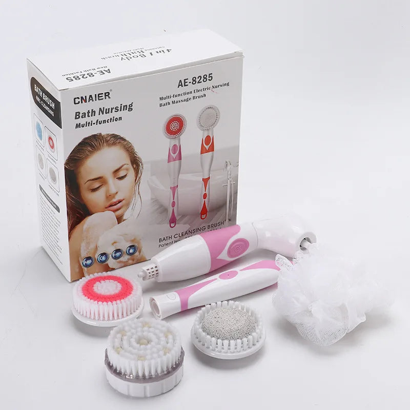 NEW 4-In-1 Electric Bath Brush Long Handle Waterproof Body Cleansing Brush Massage Home Shower Clean Spa System Health Care