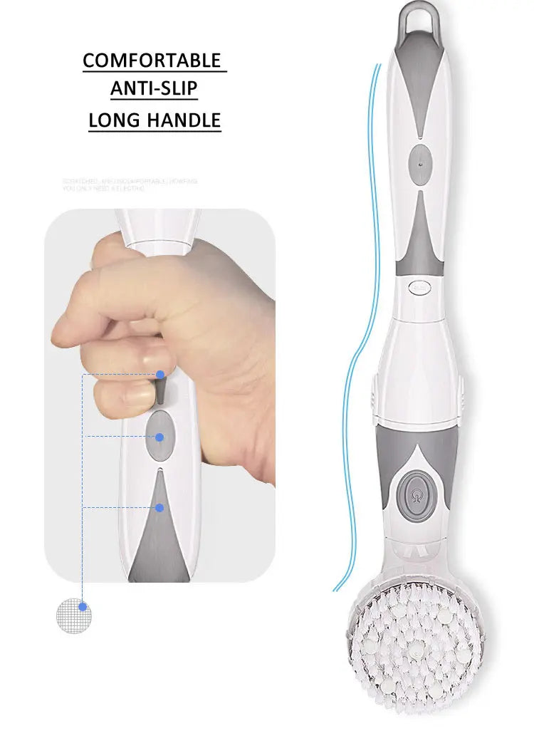 NEW 4-In-1 Electric Bath Brush Long Handle Waterproof Body Cleansing Brush Massage Home Shower Clean Spa System Health Care