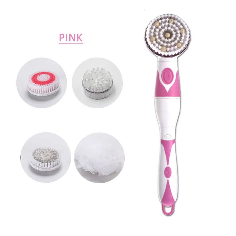 NEW 4-In-1 Electric Bath Brush Long Handle Waterproof Body Cleansing Brush Massage Home Shower Clean Spa System Health Care