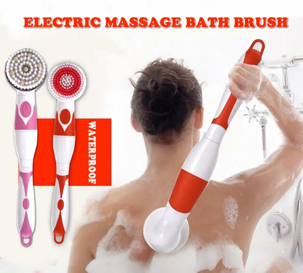 NEW 4-In-1 Electric Bath Brush Long Handle Waterproof Body Cleansing Brush Massage Home Shower Clean Spa System Health Care