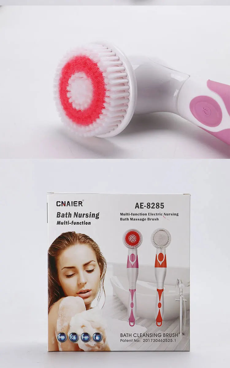 NEW 4-In-1 Electric Bath Brush Long Handle Waterproof Body Cleansing Brush Massage Home Shower Clean Spa System Health Care