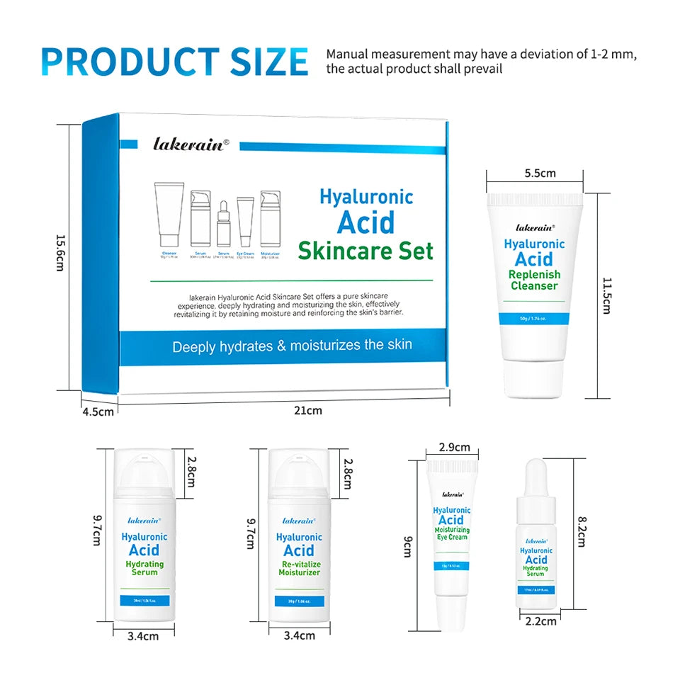 5-piece Set Hyaluronic Acid Skincare Set Essence Cleanser Eye Cream Face Cream Hydrating Moisturizing Repair Skin Care Product